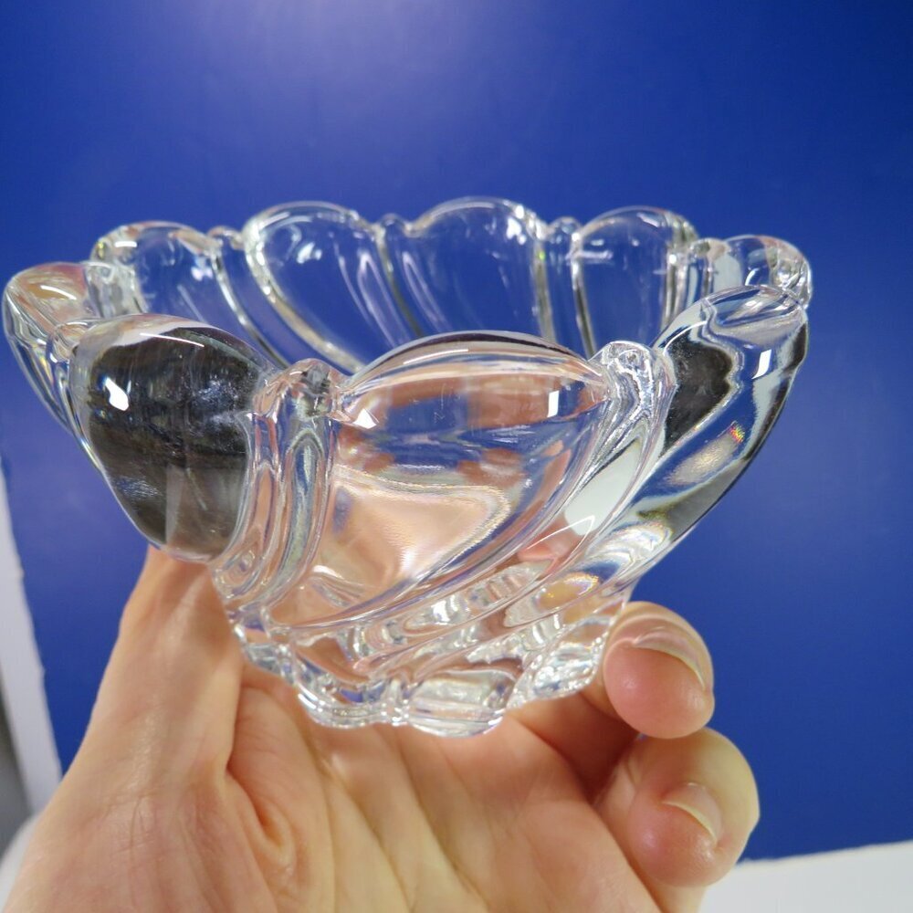 CRYSTAL 2.5" TALL BOWL - Votive SWIRL DESIGN (Peppermint Swirl) Clear